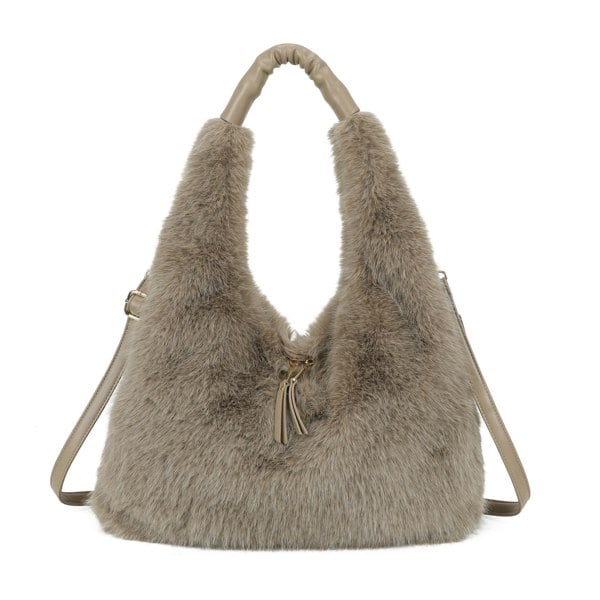 Kitise Spacious Faux Fur Hobo Shoulder Bag Crossbody Strap