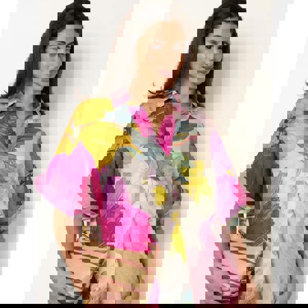 Blue Vanilla Painterly Floral Shirt Dress