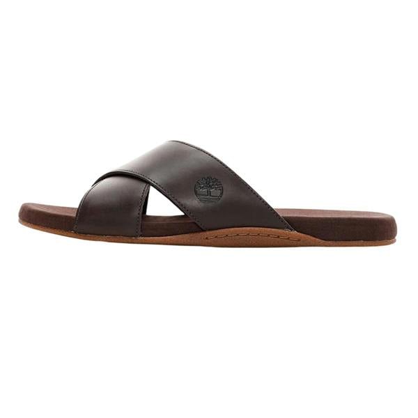Timberland Mens Cross Strap Leather Flat Sliders - Gaucho - 