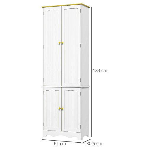 Wyld Haus Banodo 183cm Wooden White 4 Door Freestanding Kitchen Cabinet 4 Shelves