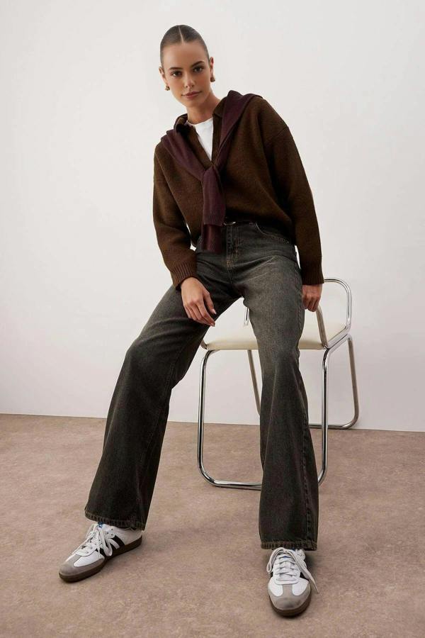 WOVCOR High Waist Vintage Wash Wide Leg Jeans
