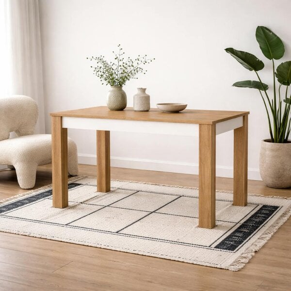 Wyld Haus Hjorring Medium White and Natural Oak Wood Extending Dining Table