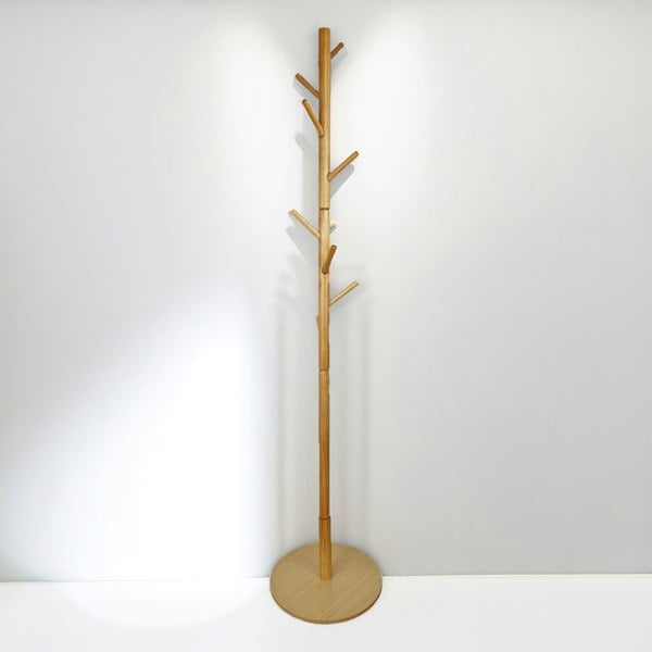 Rafaelo Mobilia Wooden Coat Stand With 8 Hooks Brown With Round Base