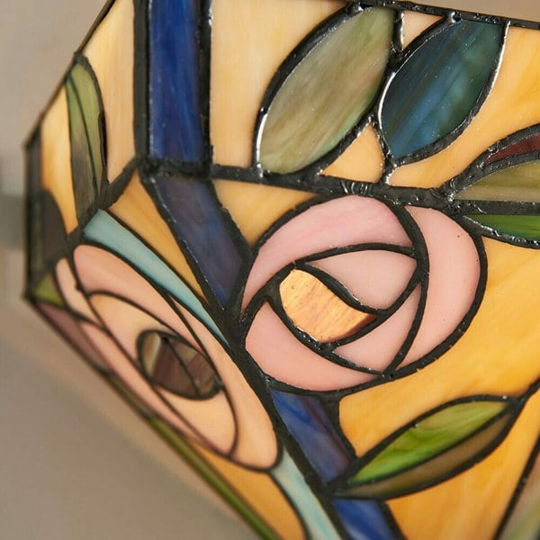 Tiffany Glass Wall Light Multi Colour Mackintosh Rose Shade Interior Sconce Loops
