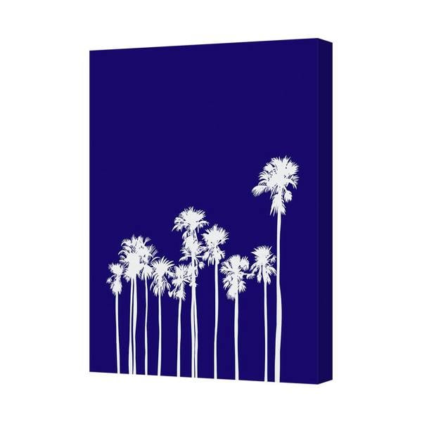 Benjamin Tate Design Palm Tree Canvas Wall Art Navy Blue Background White Silhouette
