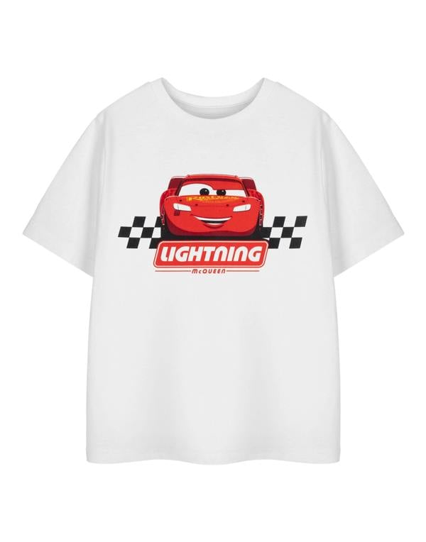 Disney Lightening Mcqueen Boys White Cars Short Sleeved T-Shirt