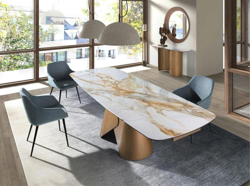 Angel Cerdá Oval Half-round Console Table in Porcelain Marble and Bronze-coloured Steel 3286