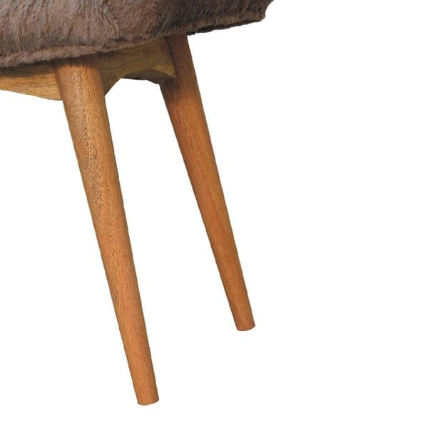 Wyld Haus Rome Grey Faux Fur Curved Bench Mango Legs