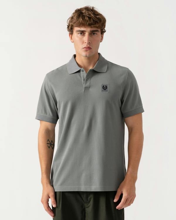 Man wearing Belstaff Mens Logo Polo - Atlantic Grey