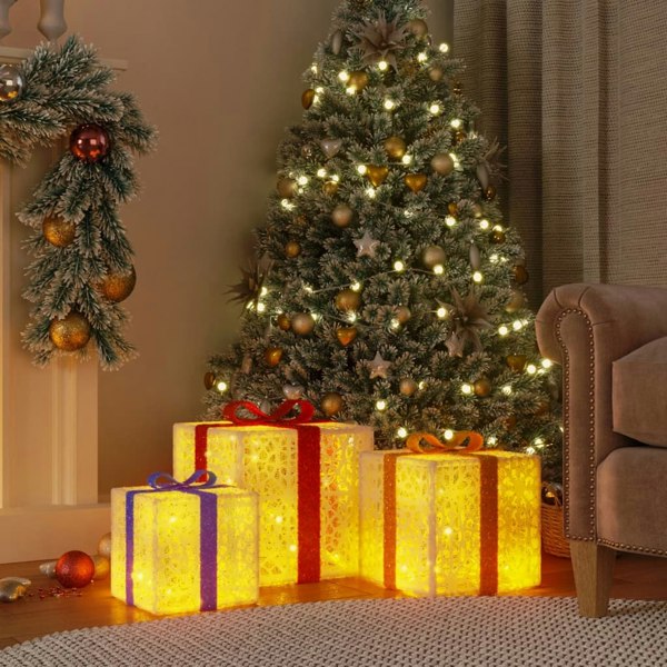 Berkfield Lighted Christmas Boxes 3 pcs 64 LEDs Warm White