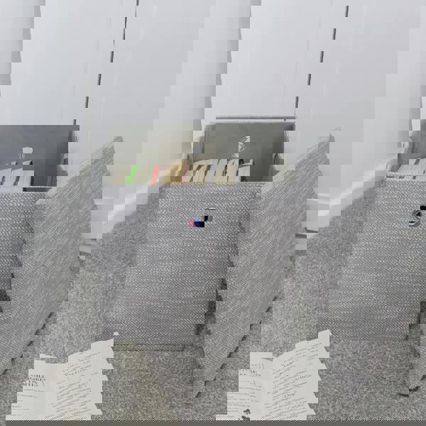 JVL Serena Foldable Fabric Storage Cube with Lid for Bedroom and Living Room Storage, Light Grey