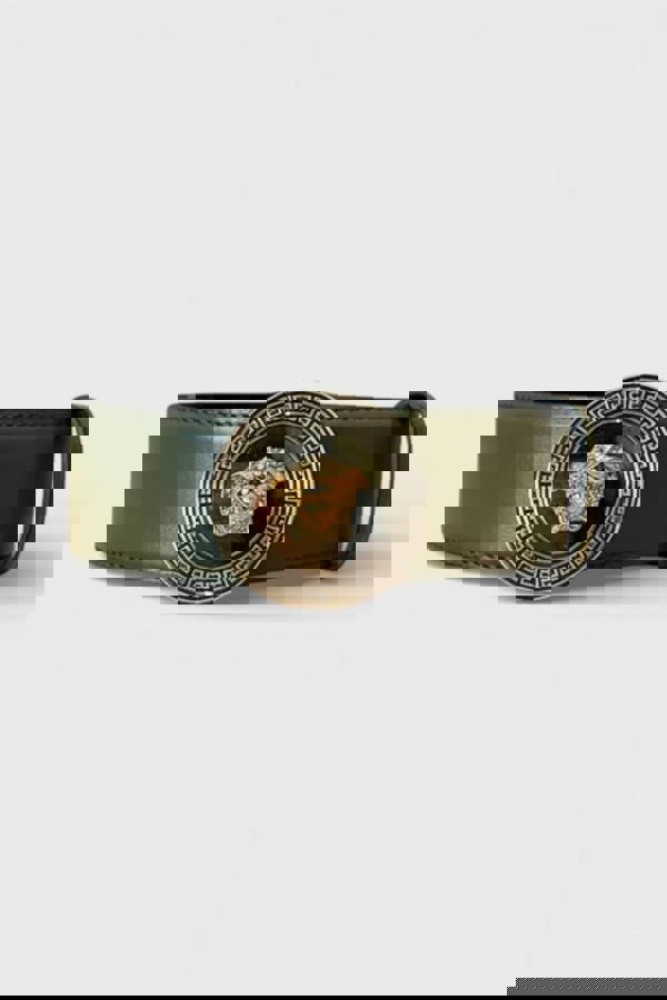 Versace Logo Medusa Belt Calf Leather Olive Black
