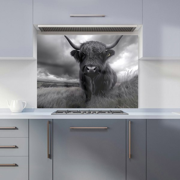 Warren Reed - Designer Black And White Highland Cow Kitchen Splashback