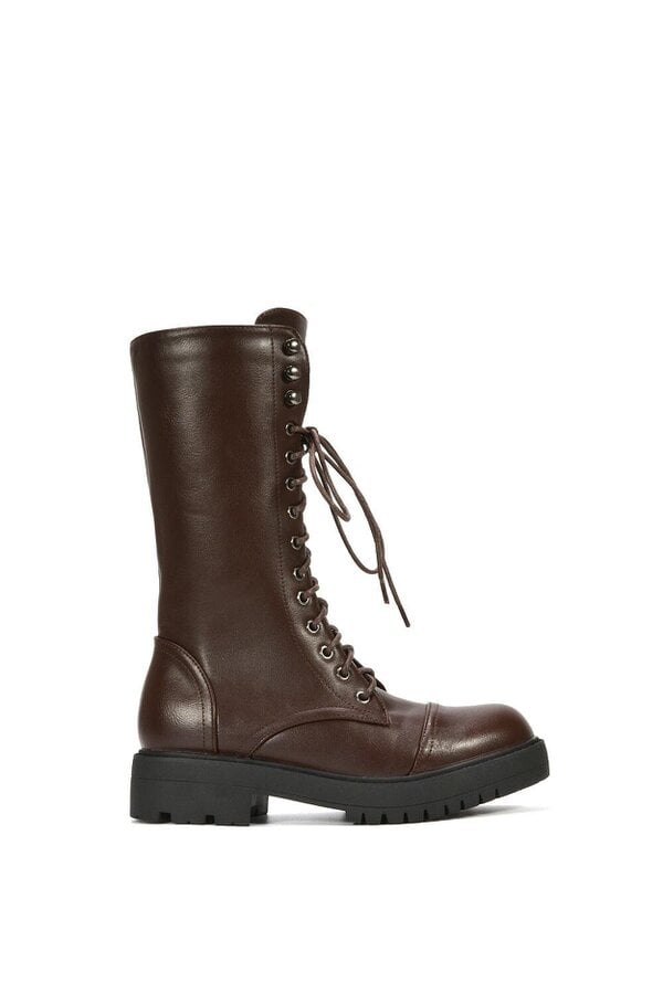 XY LONDON Mid-Calf Combat Heeled Ankle Boots