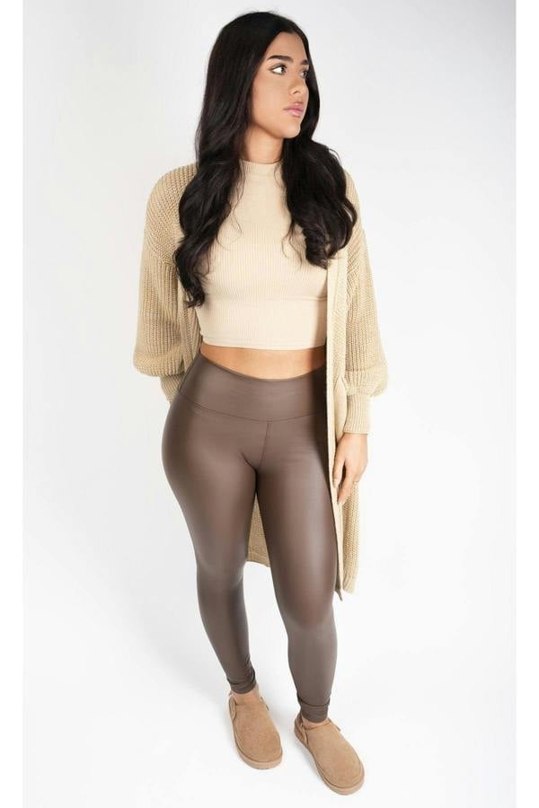 Serina High Waisted Faux Leather Leggings - Brown