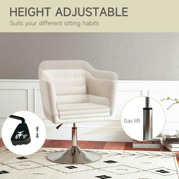 Cream white height-adjustable swivel armchair with padded seat and backrest