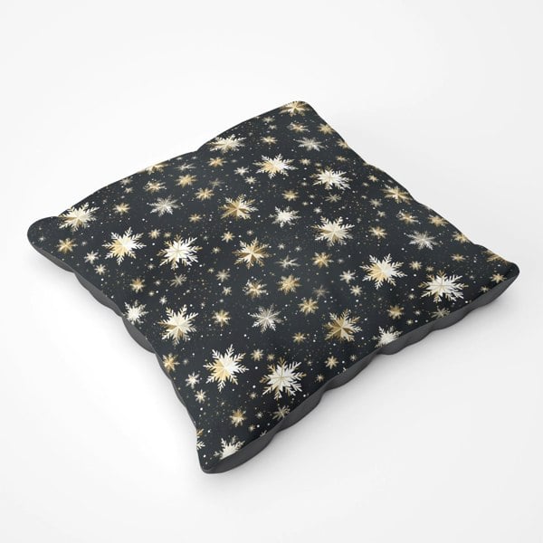 Warren Reed Silver Gold Snowflake Pattern Floor Cushion