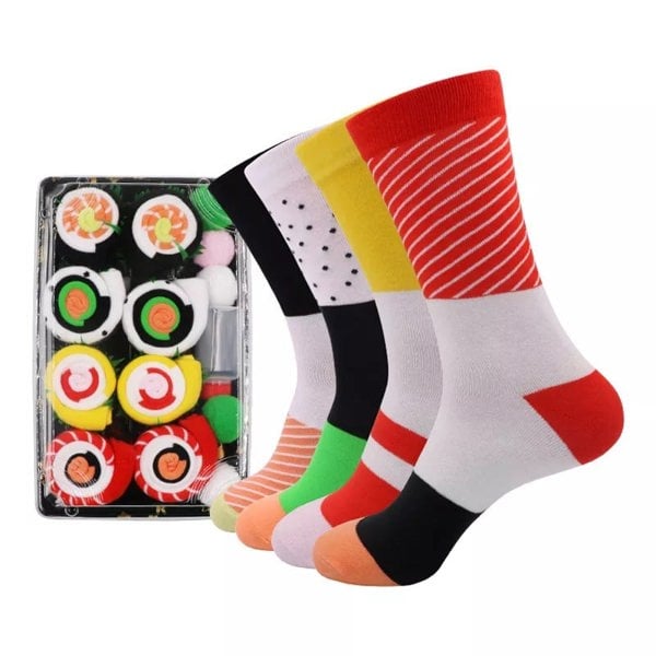 Anysox Anyfootwear 5 pairs Multi-color Size 5-11 Fashion Socks With Pizza Happy Harajuku Skate Cotton Comfortable To Wear Perfect For Christmas Gift