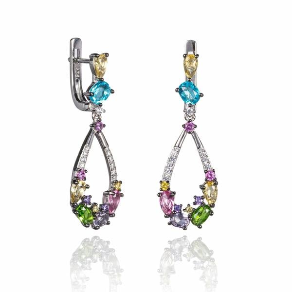 Sterling Silver Colourful Drop Earrings for Women with Multicoloured Stones and Cubic Zirconia Gemstones - namana.london