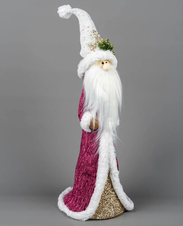 58cm Santa Burgundy and Gold Christmas Figurine with White Fur Trim and Long Beard for Festive Home Display image 1