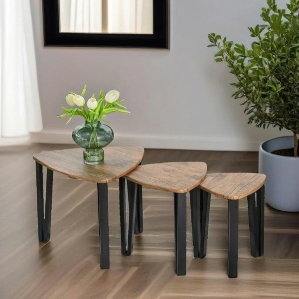 Rafaelo Mobilia Industrial Set Of 3 Nesting Tables Rustic