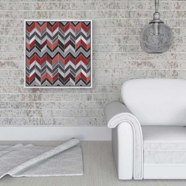 Warren Reed Red Grey Geometric Pattern Framed Canvas