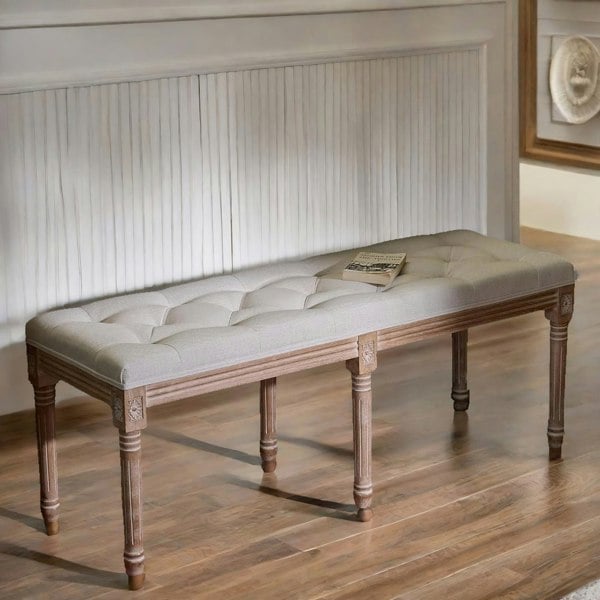 Rafaelo Mobilia Upholstered Wooden Bench Seat Beige Vintage Style