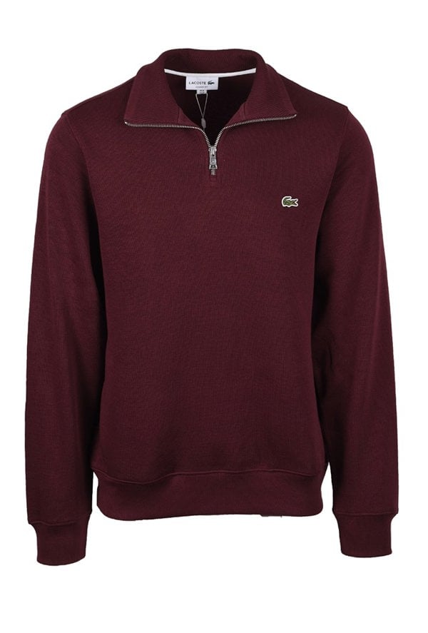 Lacoste Men's Zip-Up High Neck Interlock Sweatshirt - Burgundy