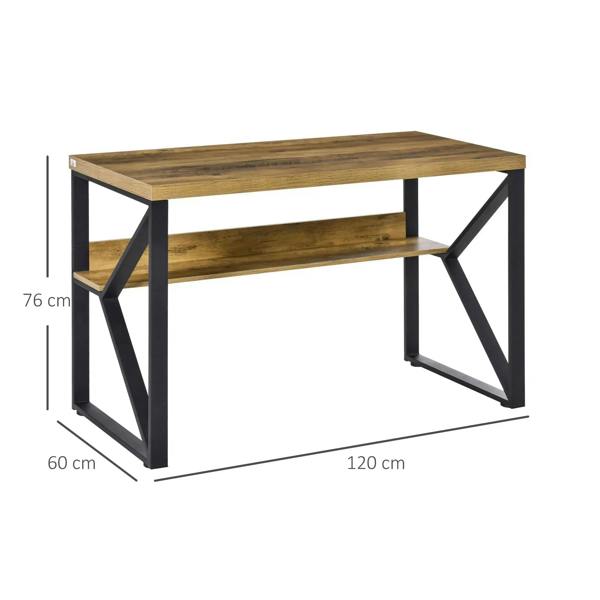 Brown wood-effect computer desk with shelf storage, black legs, 120 x 60 cm size