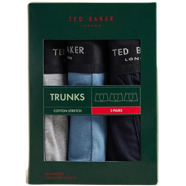 Ted Baker 3-Pack Coloured Boxer Trunks, Navy/Blue/Grey