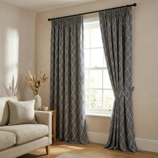 Asana made-to-measure curtains in Navy, styled in a living room