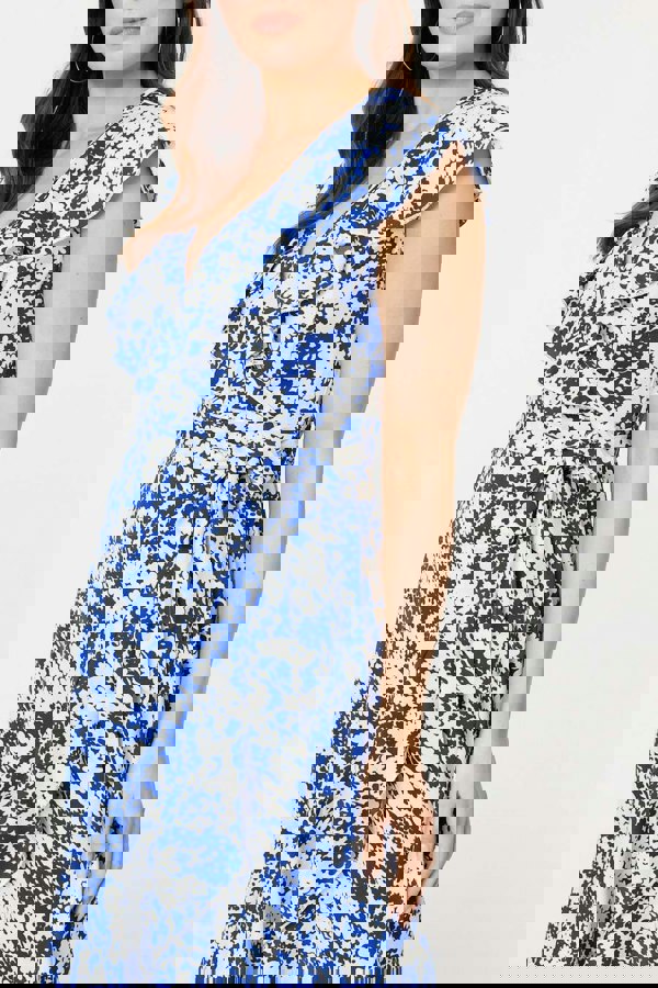 Blue | Printed Tie Waist Midi Wrap Dress