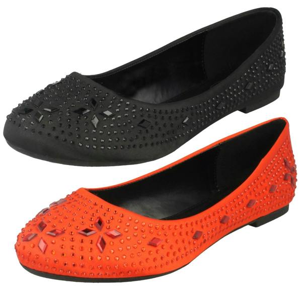 Spot On Ladies Spot On Flat Diamante Ballerinas