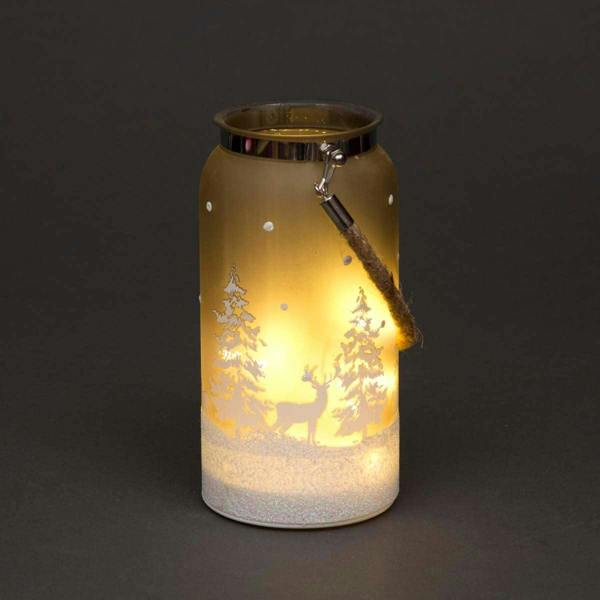 23cm Christmas Decorated Jar Table Winter Forest Scene Lantern, Battery-Operated LED Indoor Light image 3