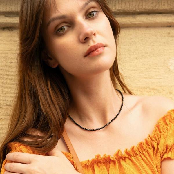 Spero London Black Naturel Spinel Sterling Silver Necklace Bracelet Set