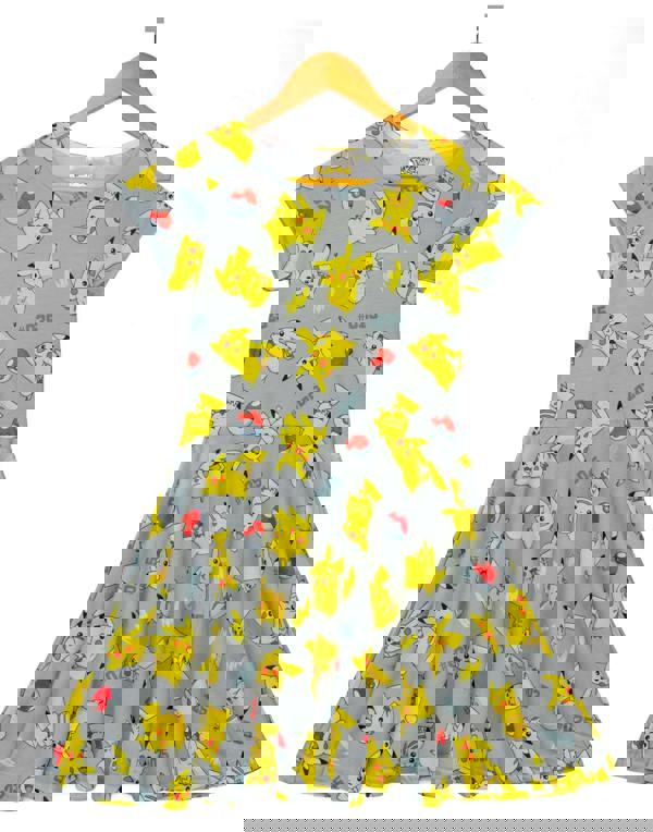 Pokemon Girls Grey Pikachu Short Sleeve Skater Dress