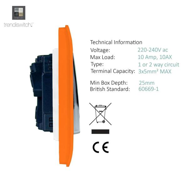 Trendi Switch 1 Gang 1 or 2 way Rocker Light Switch in Sunset Orange