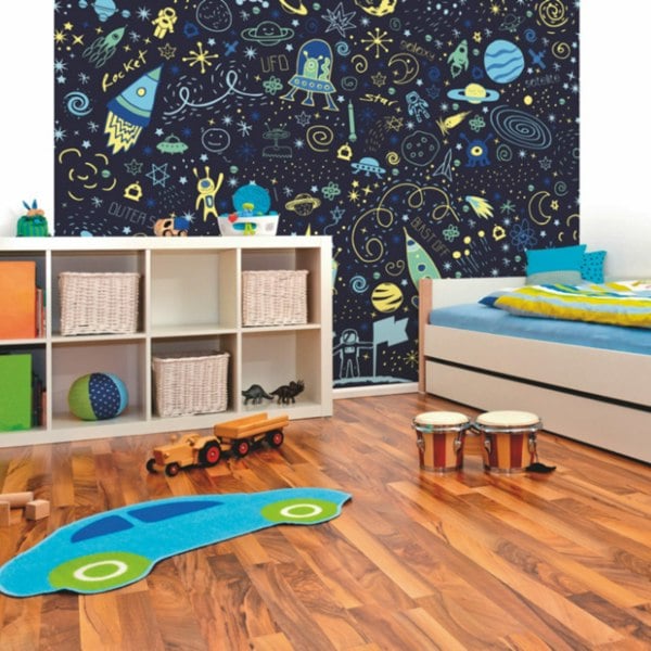 Origin Murals Space Doodle Text - Navy Blue