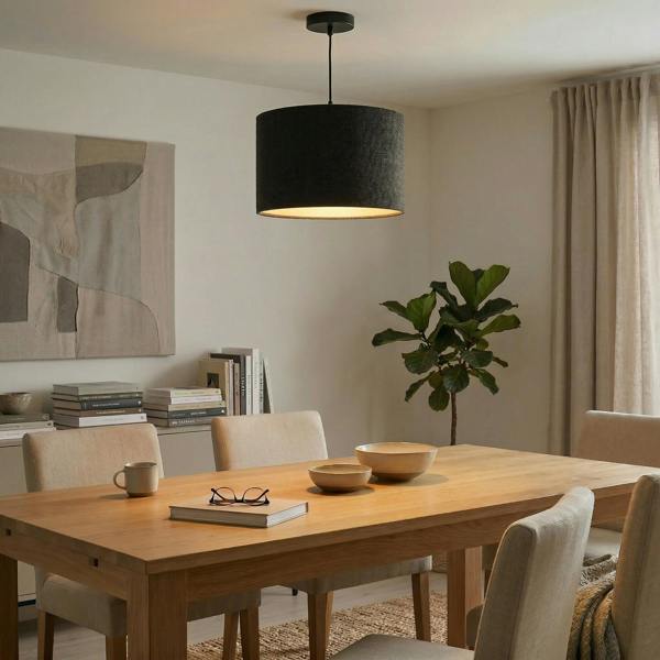 Designer Bobbled and Textured Linen Lamp Shade in Graphite Black Image 7