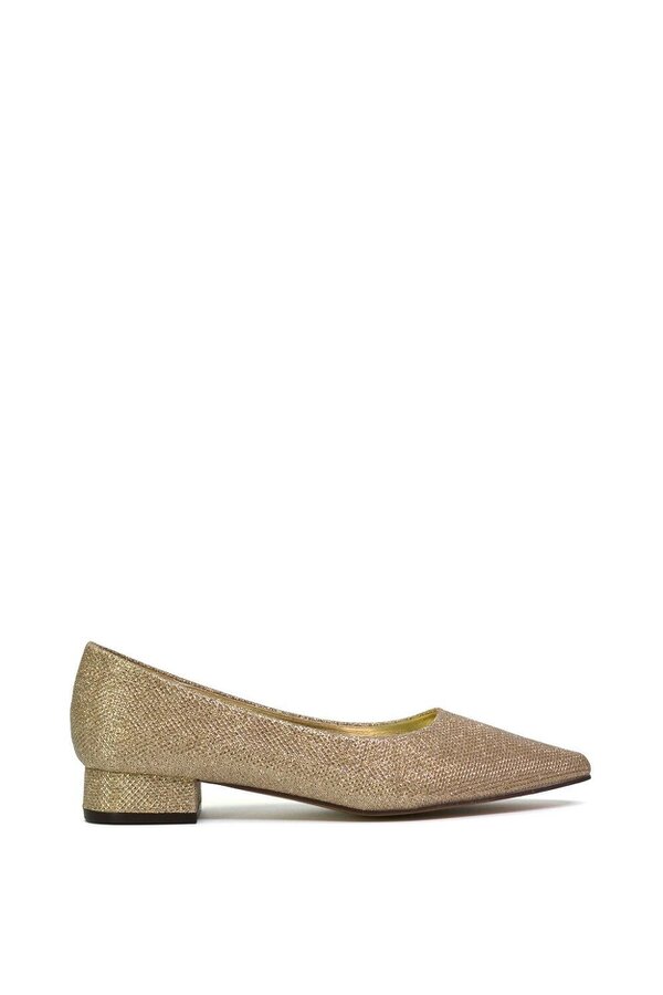 XY LONDON Pointed Toe Wedding Shoes Low Heel Bridal Heels - Gold