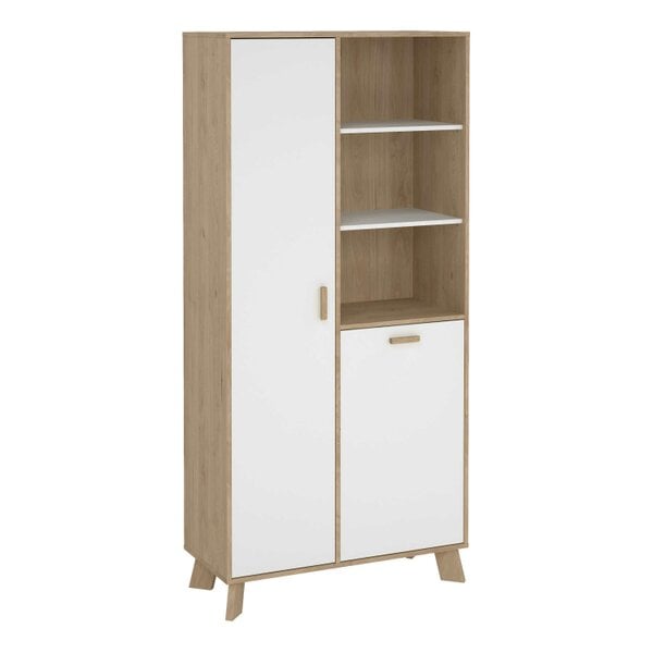 Wyld Haus Lira Jackson Hickory Oak Wood and White China Cabinet 2 Doors
