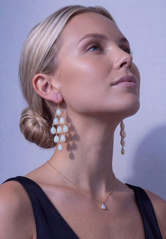 Latelita Erviola Gemstone Cascade Earrings Gold Opal