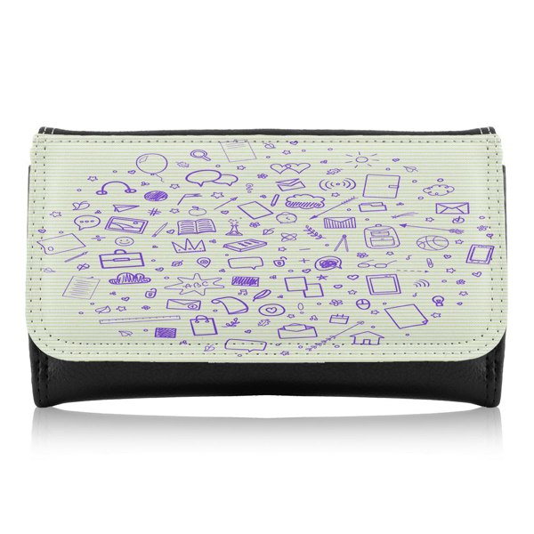 Benjamin Tate Design Abstract Line Pattern With School Supplies Maxi Purse