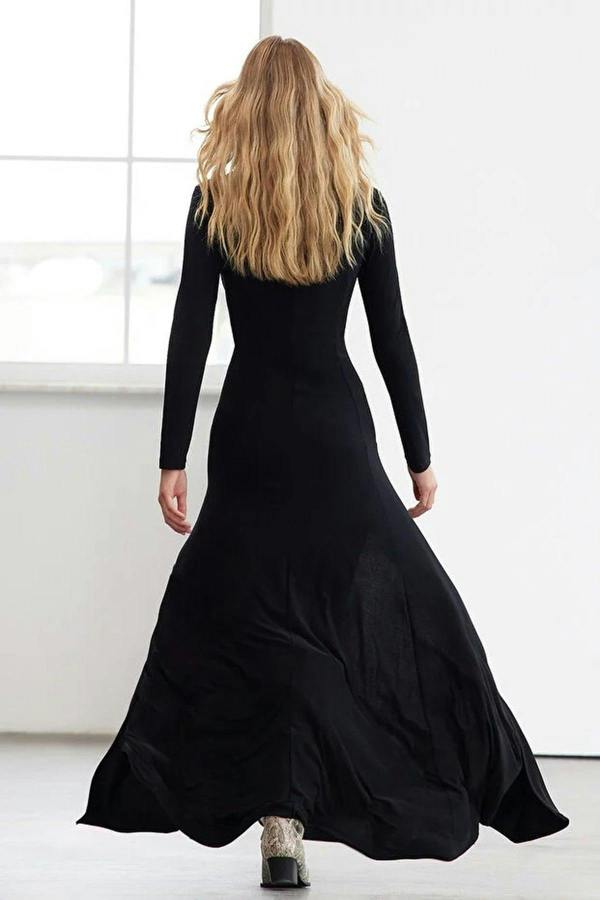 WOVCOR V-Neck Skater Stretchy Maxi Knit Dress