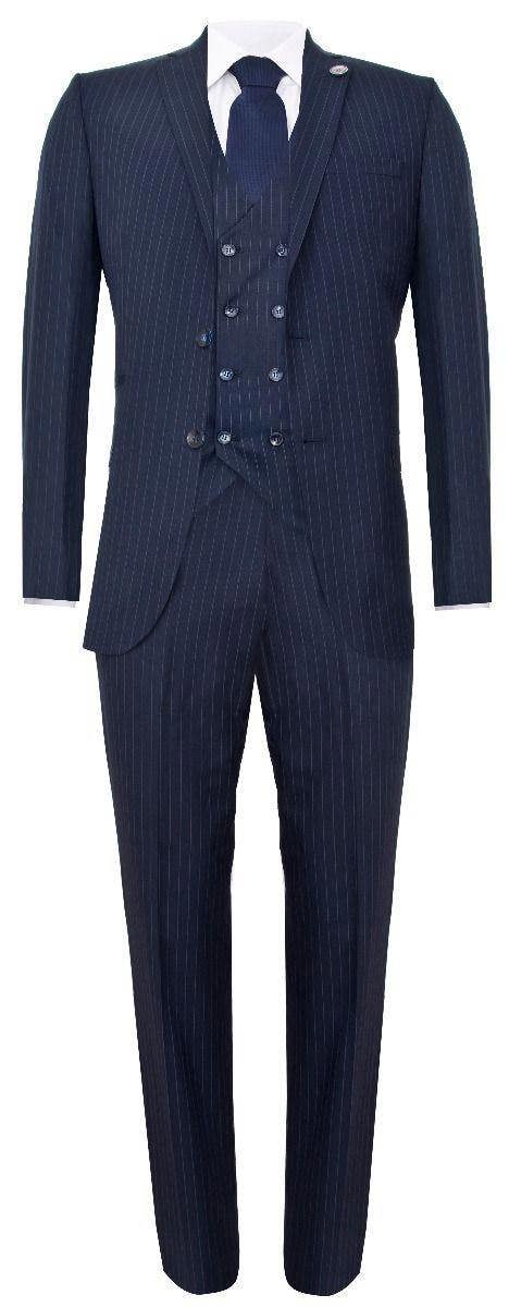 TruClothing Men's 3 Piece Navy Blue Pinstripe Retro Suit