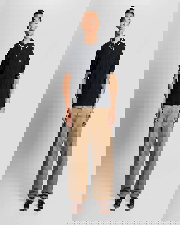 Lyle & Scott Tipped Pique Mens Knitted Polo - Z271 Dark Navy | CHO | Designer Mens Short Sleeve Polo Shirts