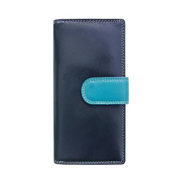 Front view of Blue wallet with a blue flap on a white background
