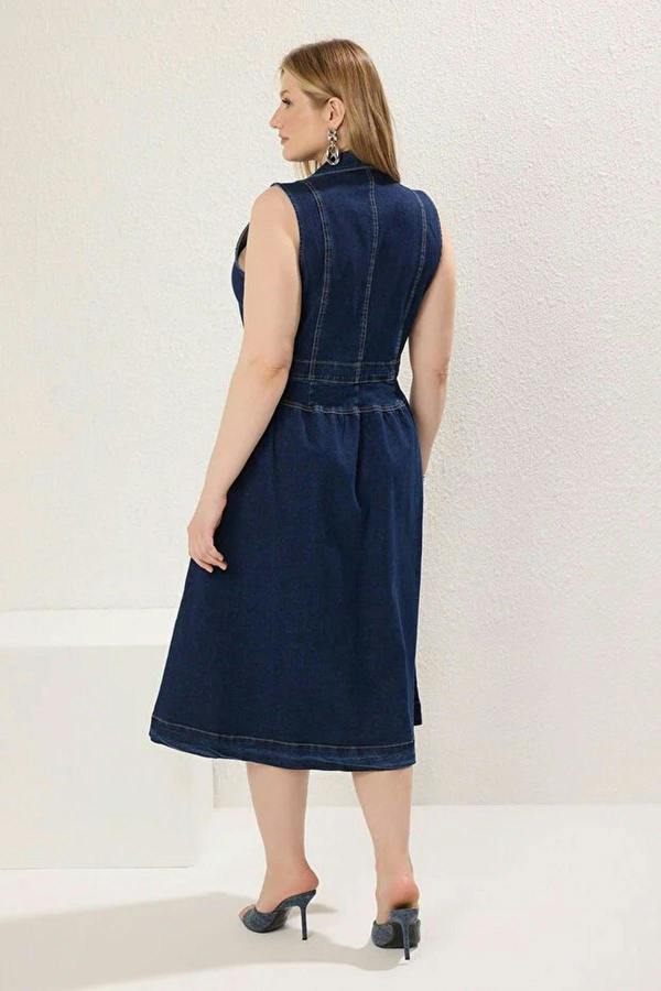 WOVCOR Jacket Collar A-line Comfort Denim Plus Size Dress