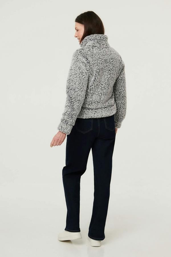 Black | Teddy Textured Relaxed Zip-Up Jacket