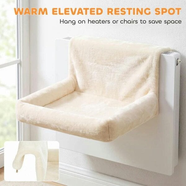 Cat Radiator Bed, Hanging Warm Hammock w/ Foldable Metal Frame, Removable Washable Cover, Cream